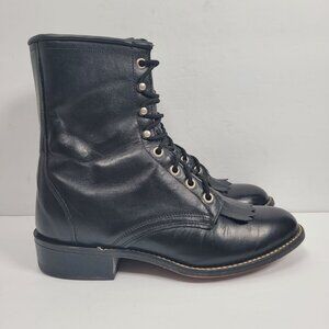 Laredo Kilte Roper Women's Black Leather Lace up Western Boots US Size 7M
